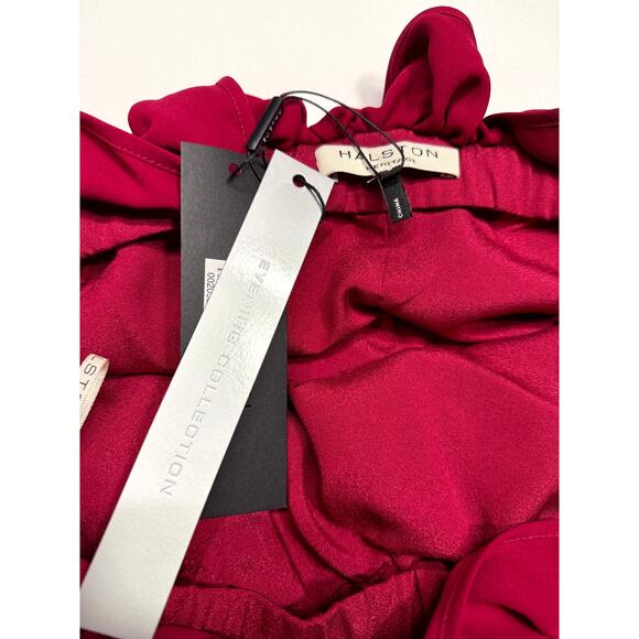 Halston Heritage NWT off-the-shoulder mini dress burgundy ruffled neckline - Picture 6 of 11